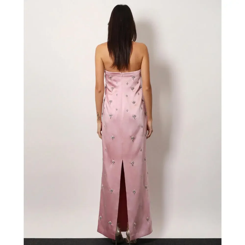 NWT $1098 Elise Blush Pink Satin Crystal Beaded Dress Gown Cocktail XS Rare - Picture 8 of 16